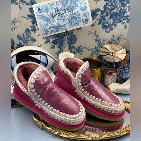 🆕 MOU 🧿 NWOT WOB Metallic & Glitter Pink Eskimo Ankle Boot, Sz EU 38 - Picture 3 of 12